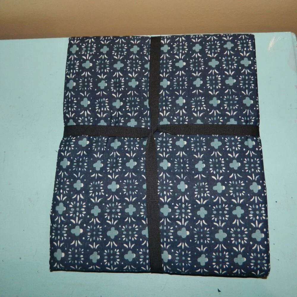 West Elm Jude Block Print Tablecloth Blue 70